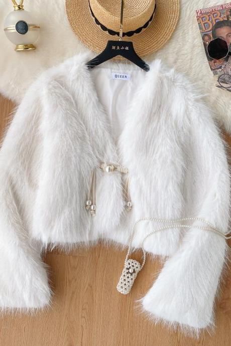 Soft Waxy Fluffy Coat Women's Short Design Sense Light Luxury Temperament Blouse