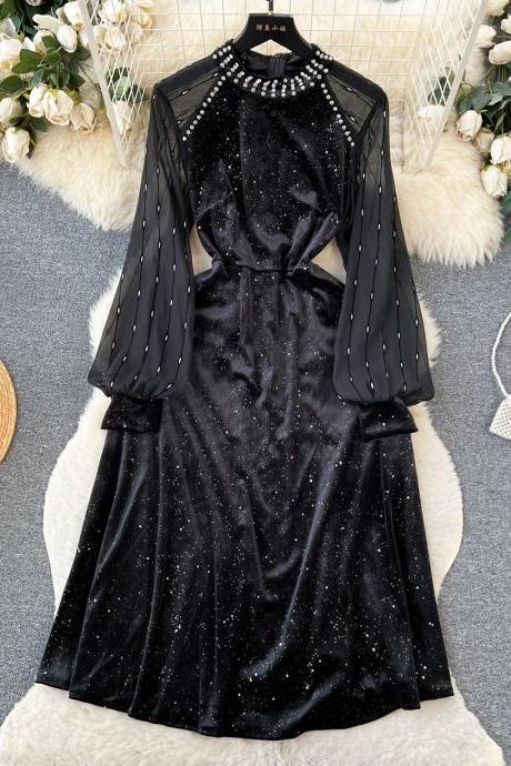 Black Velvet Dress With Diamonds And Sequins