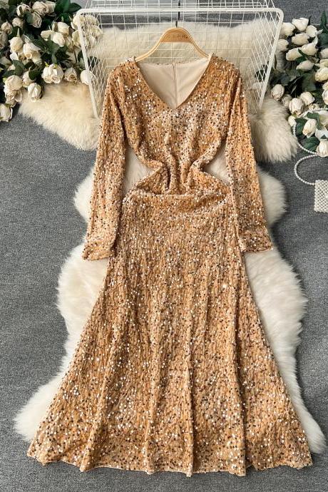 Vintage velvet sequined dress midi party dress