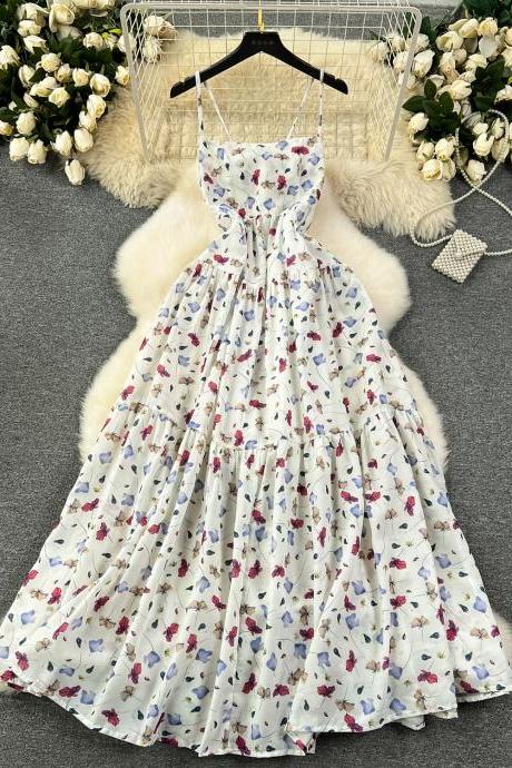Holiday Dress Hollow Halter Floral Fairy Dress French Chic Halter Dress