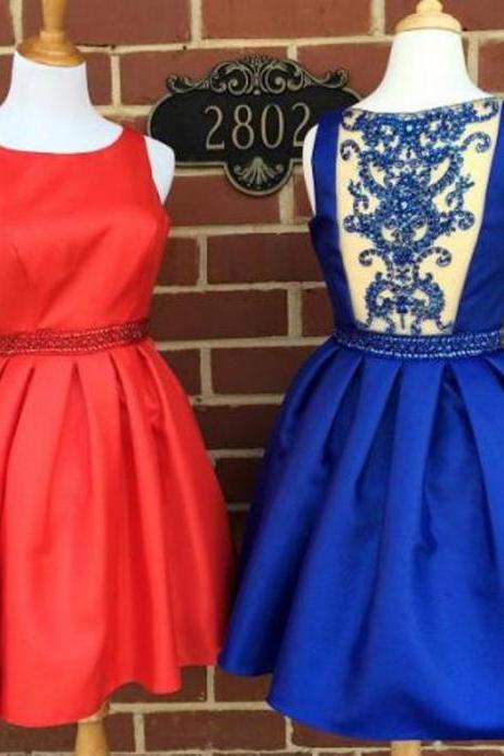 Short Prom Dress, Beaded Charming Party Dress,O-Neck Homecoming Dress,A-Line Prom Dress