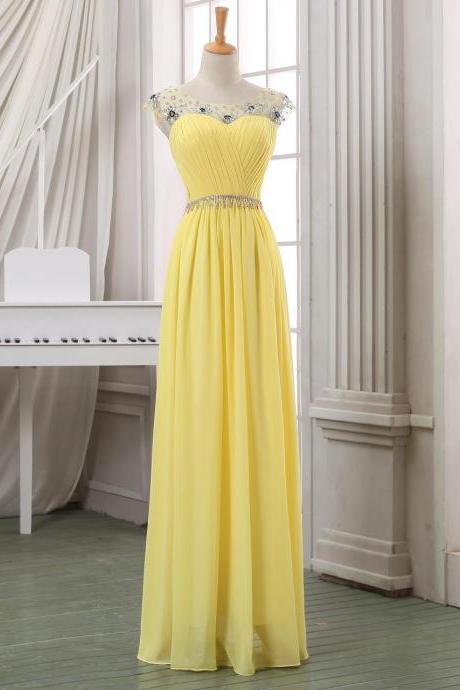 Yellow Chiffon Prom Dress,Long Evening Dress,Beading Party Dress,High Quality Elegant Prom Dress,Elegant Bridesmaid Dress