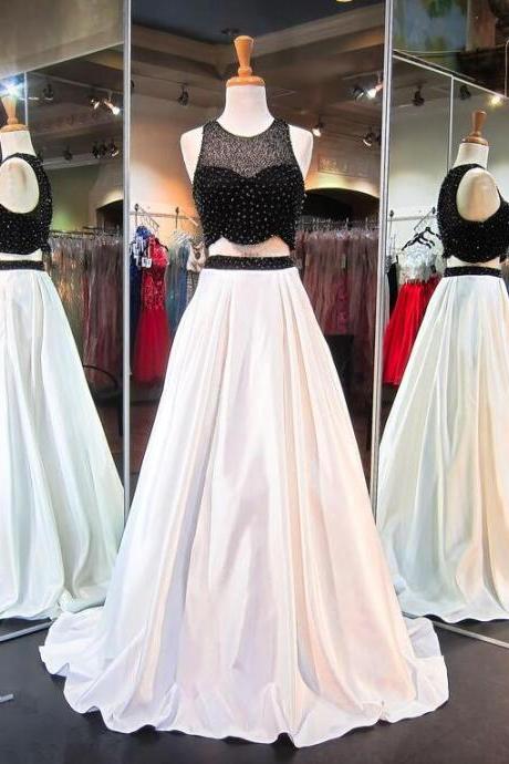 Two Pieces A Line Beading Sleeveless Evening Dress with Sweep Train