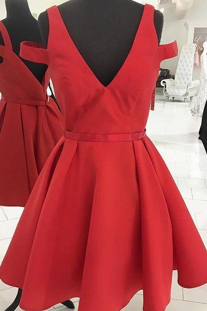 Off Shoulder V-neck Short Homecoming Dress,red A Line Graduation Dress,short Prom Dress