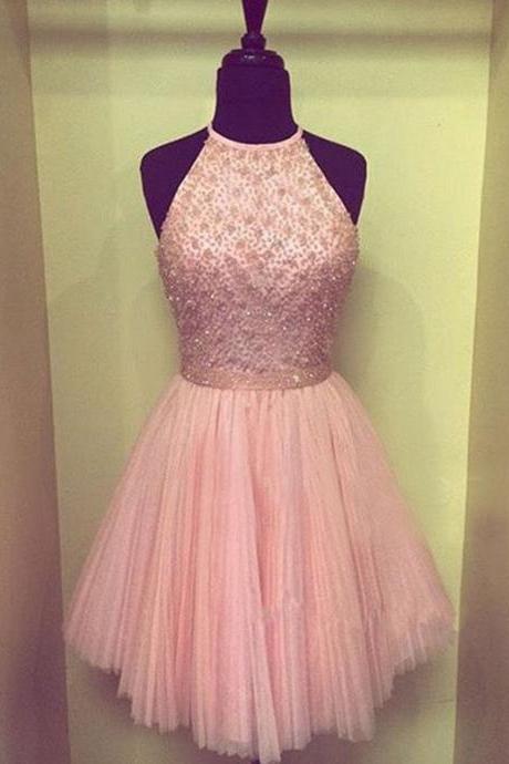 A Line Cute Short Pink Prom Dresses, Tulle Formal Dresses, Short Graduation Dresses, Pink Homecoming Dresses