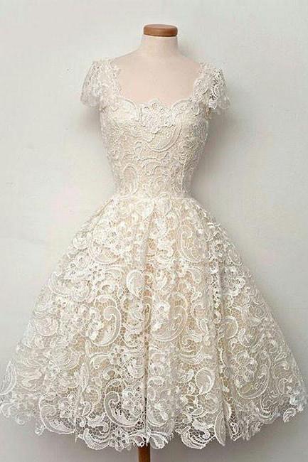 Cute Scoop Cap Sleeves Lace Ball Gown,vintage Homecoming Dresses