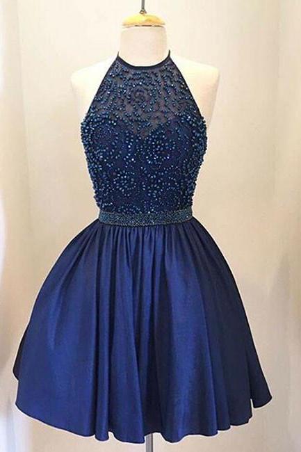 Light Blue Cute A-Line Halter Homecoming Dress,Short Prom Dress, PH119