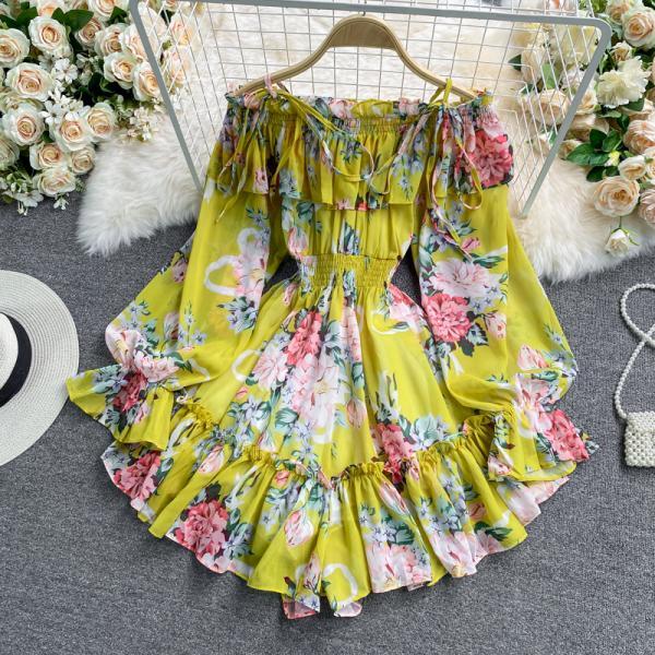 Off-shoulder floral printed chiffon rompers jumpsuits