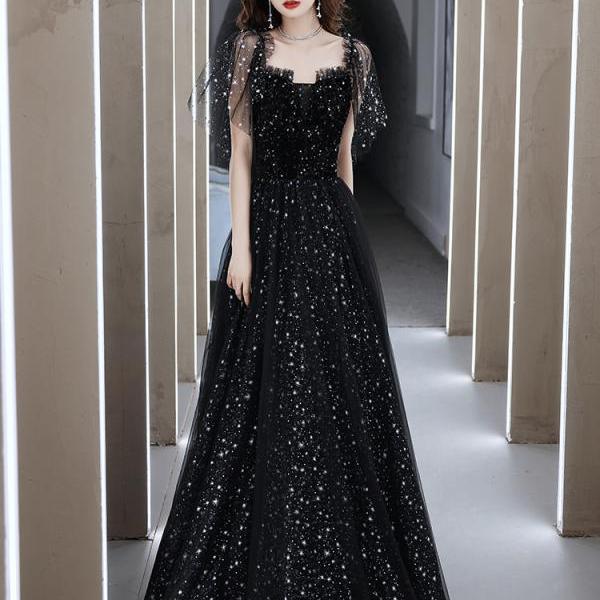 Black Sequined Long Prom Dress,tulle Eveing Gowns on Luulla