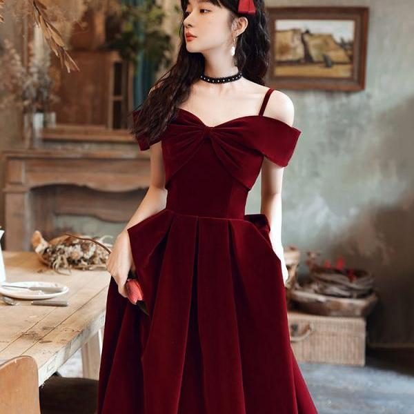 Burgundy Velvet Long Off Shoulder Prom Dress on Luulla
