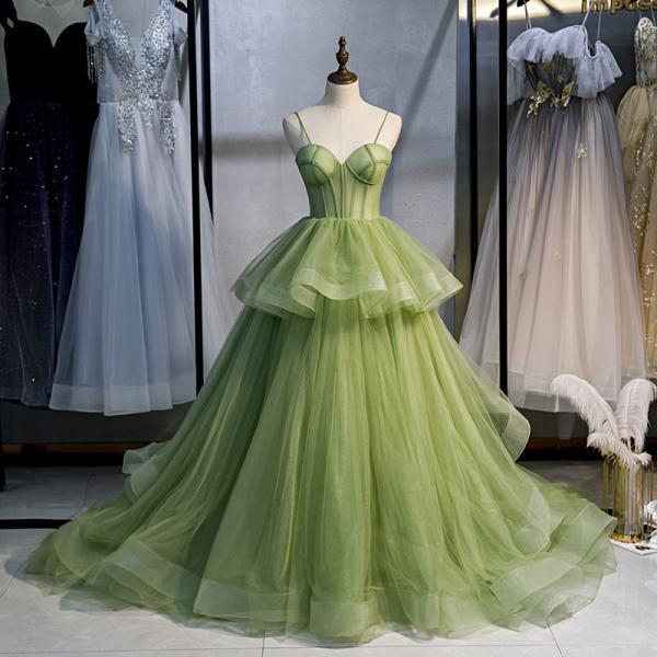 Elegatn Green Sweetheart Tulle Prom Dress Long Ball Gowns Formal Dress
