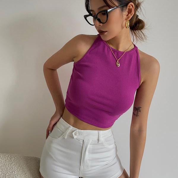 ins super sexy purple camisole short top