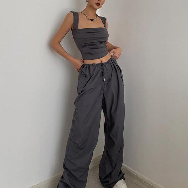 Autumn new European and American overalls high waist straight wide leg casual pants
