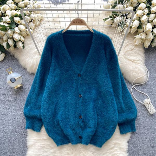 Soft waxy sweater coat knit cardigan loose long-sleeved top