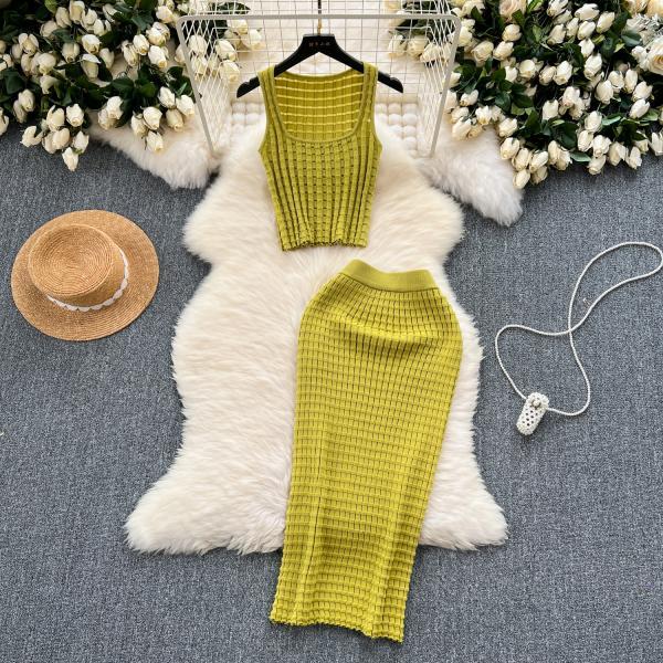 Spice Girl style suit women's summer short vest top with high waist skirt knitted two-piece set