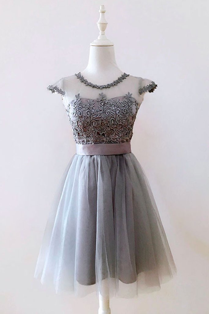 Cute Gray Tulle Short Prom Dress,gray Dress With Sash on Luulla