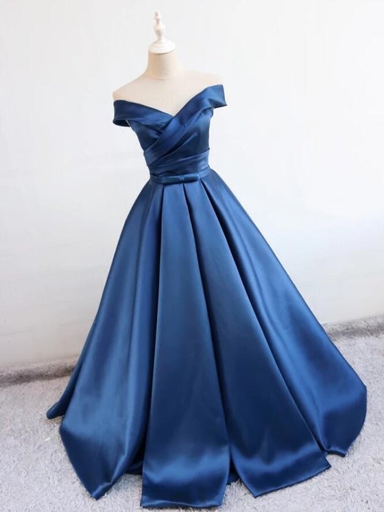 Beautiful Navy Blue Off Shoulder Long Party Dress, Long Prom Dress main image 1