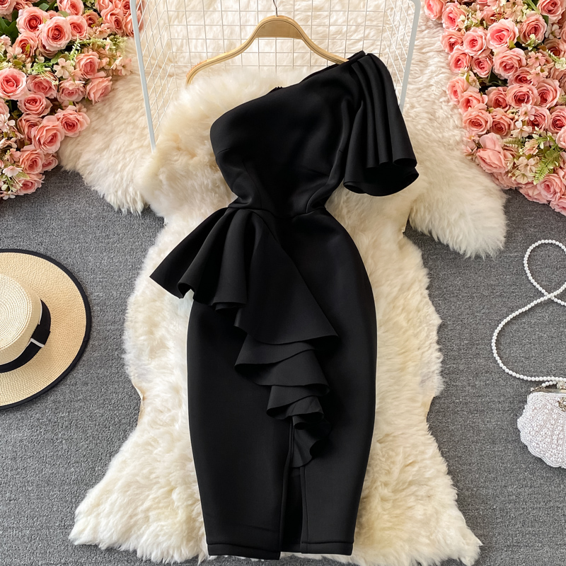 Light Luxury Off-shoulder Slit Bodycon Dress on Luulla