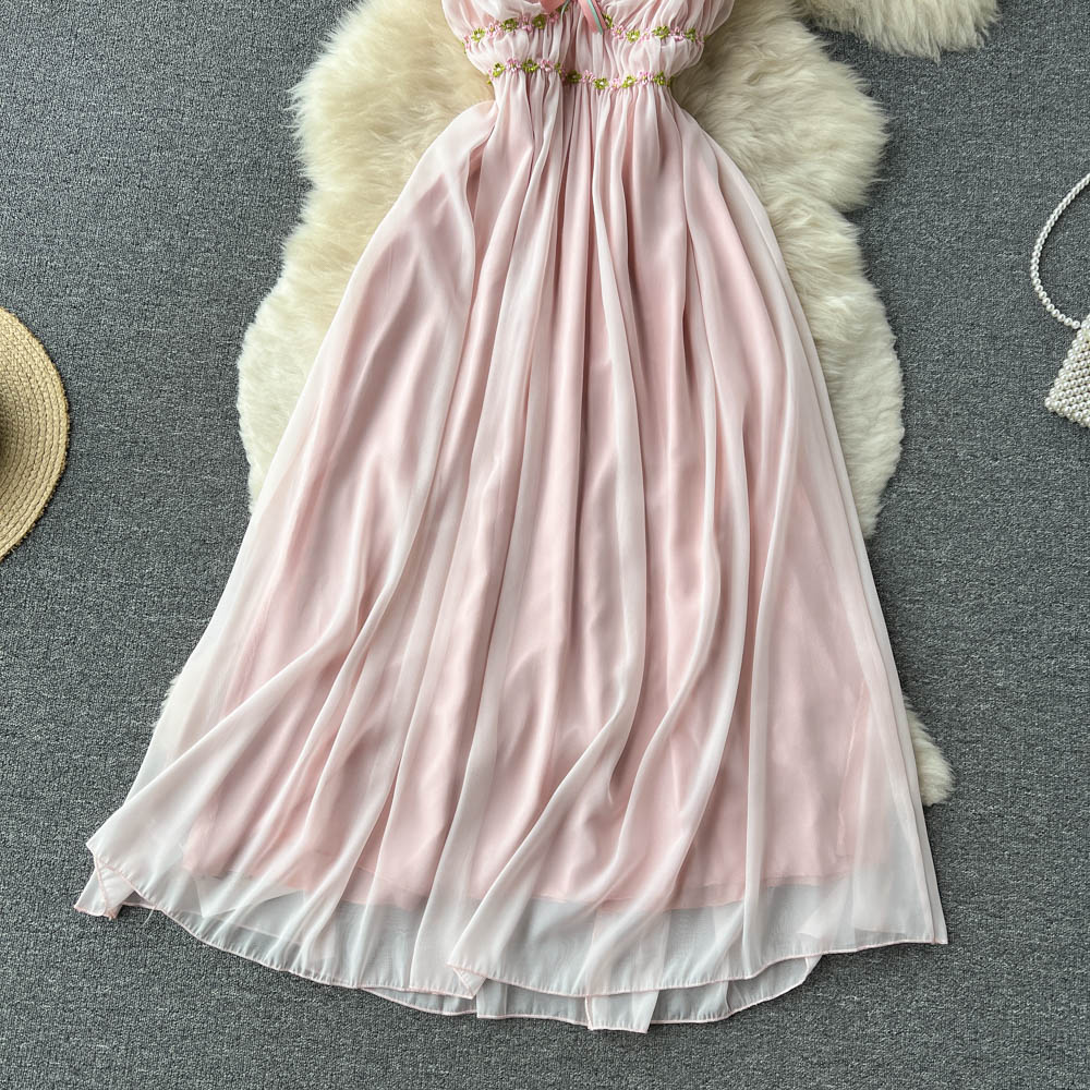 Chiffon Dress with Rhinestone-Adorned V-Neck Blushing Pink Plus Size main image 1