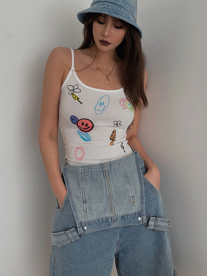 Printed Camisole Stretch Crop Top on Luulla