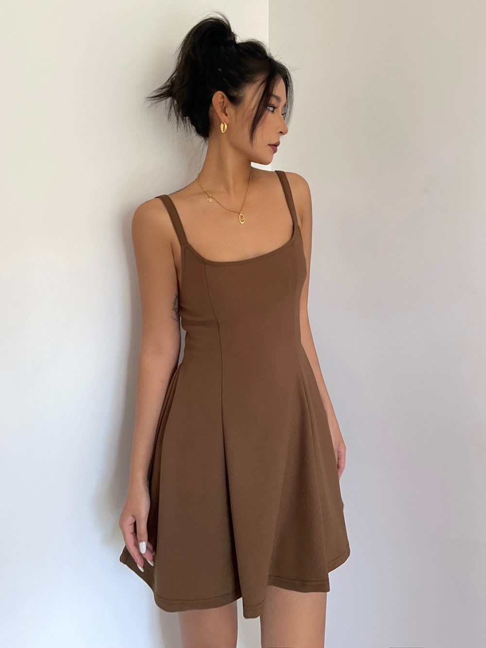 Solid Sleeveless Sexy Backless Mini Dress
